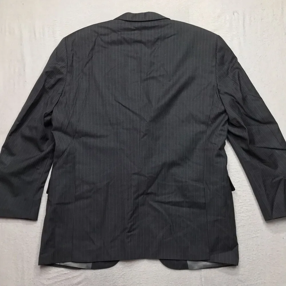 PETER MILLAR Suit Jacket Men 44R Black Pinstripe Wool 2 Button Double Vent USA